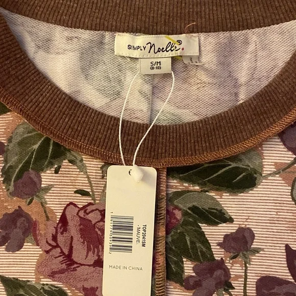 NWT Simply Noelle Mauve Floral Long Sleeve Top - Picture 2 of 4